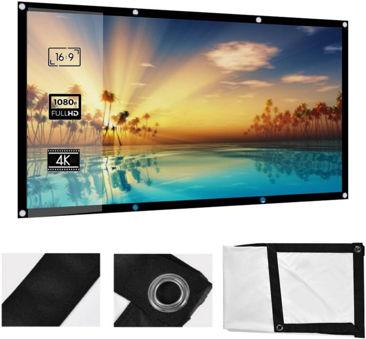 Draagbaar Projectorscherm - Filmscherm Opvouwbaar - Buiten Bioscoop - Kreukvrij Materiaal - 16:9 72 Inch - Wit