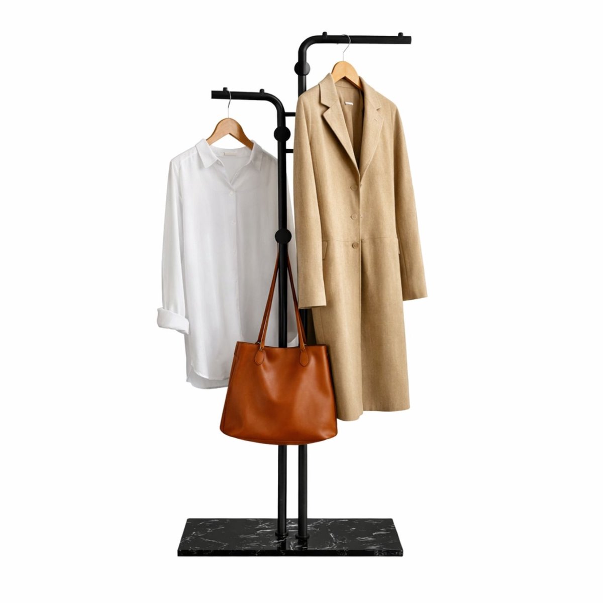 Arisa Home Staande Kapstok met Marmeren Voet – 5 Haken –Zwart/Zwart – Moderne Garderobe Kapstok – Hal / Entree / Slaapkamer – 170 cm
