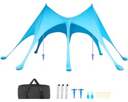 VEVOR Strandtent met Zonbescherming (UPF 50+) 6,1x4x2,8m, Strandtent met Zandzakken, Steunpalen en Zandschepjes, Draagbare Zonnescherm voor Gezinsuitjes, Kamperen, Vissen, Blauw
