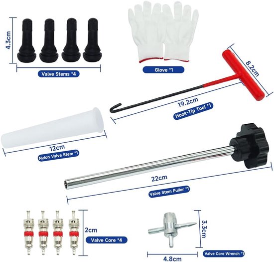 Ventiel Reparatie Set - Banden Tool Kit - Snel Ventielen Vervangen - Zonder Band Demontage - 22 cm Lengte van Merkloos — afbeelding 5