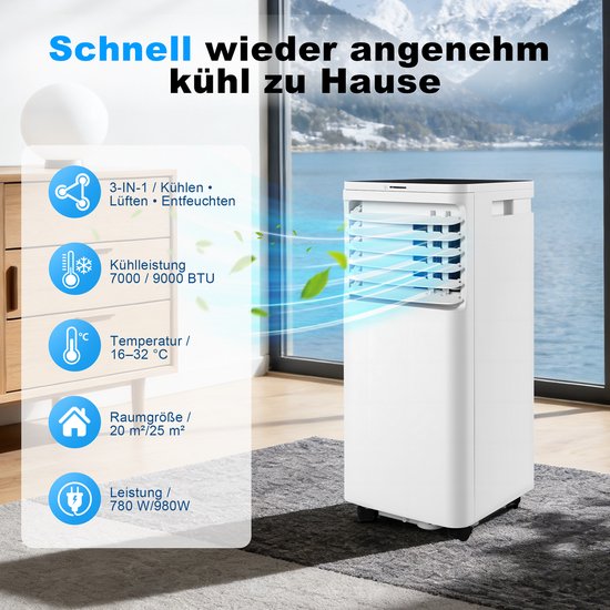 NETTLIFE Mobiele Airco 3-in-1 | 9000 BTU | Met Afvoerslang ...