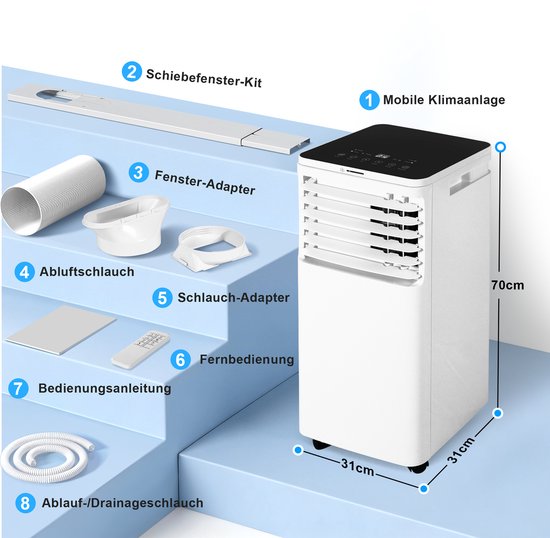 NETTLIFE Mobiele Airco 3-in-1 | 9000 BTU | Met Afvoerslang ...