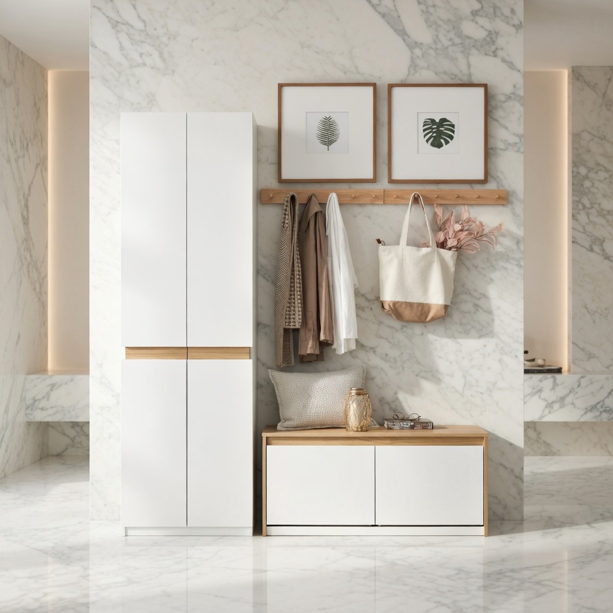 Multifunctionele Hoge Kast met 2 Deuren en 5 Vakken – Slimme Opbergkast voor Hal, Slaapkamer, Keuken en Bergruimte – Wit, 61x192x30 cm, 65 kg Draagvermogen House&Garden