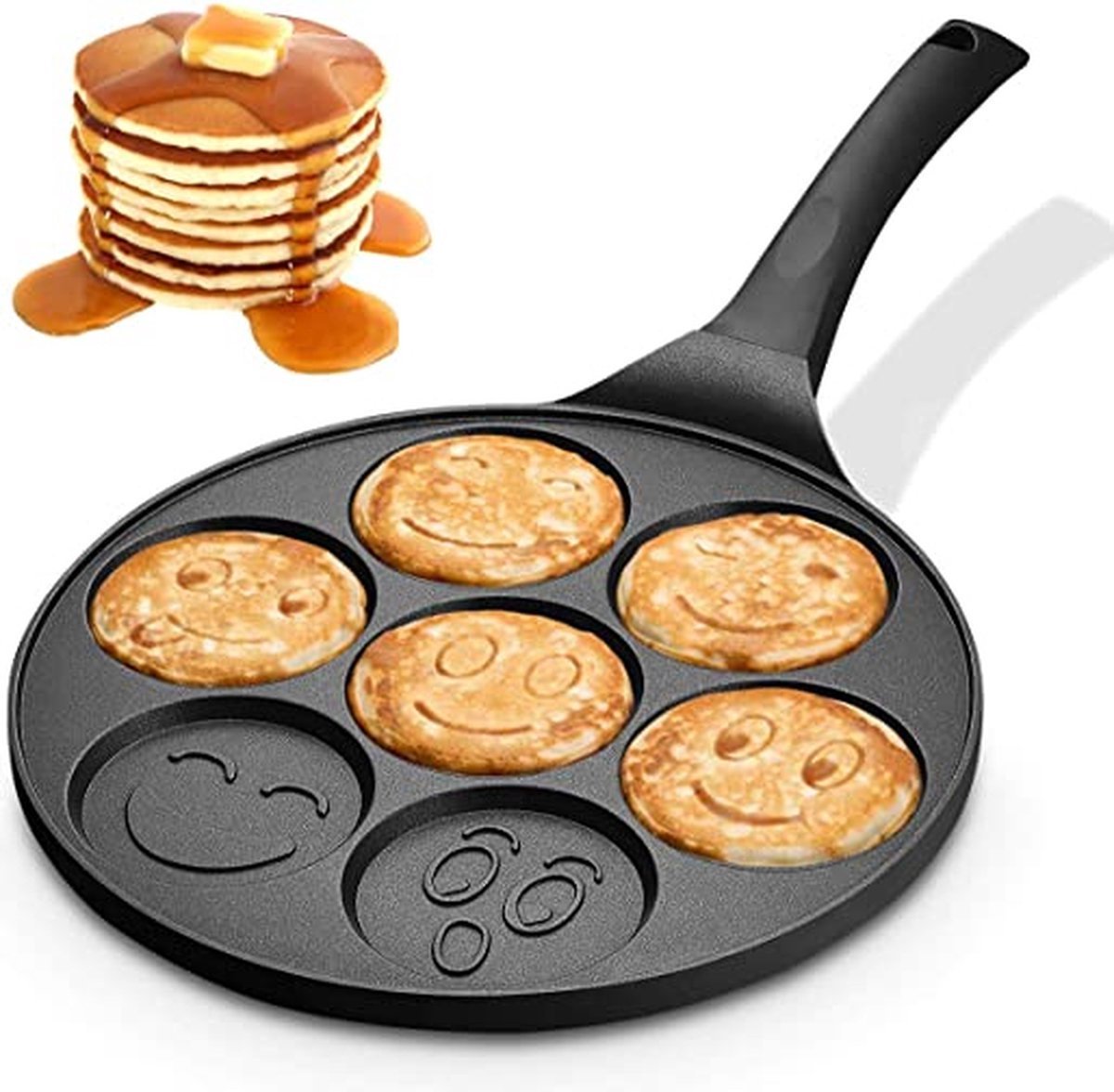26 cm keramische pannenkoekpan met antiaanbaklaag, voor mini-pandekager, mini-pannenkoeken, 7 vormen, inductiepoffertjepan
