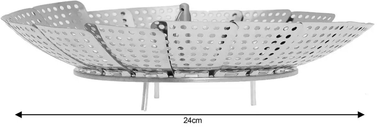 KINGHOFF - Stoommandje - Groente Stomer voor Pan - Stoominzet Koken Gezond - Opvouwbaar Stoomrek - Stomen zonder Olie - Staal - ø24 cm - Zilver — cadeau in Kookcadeaus - foto 4