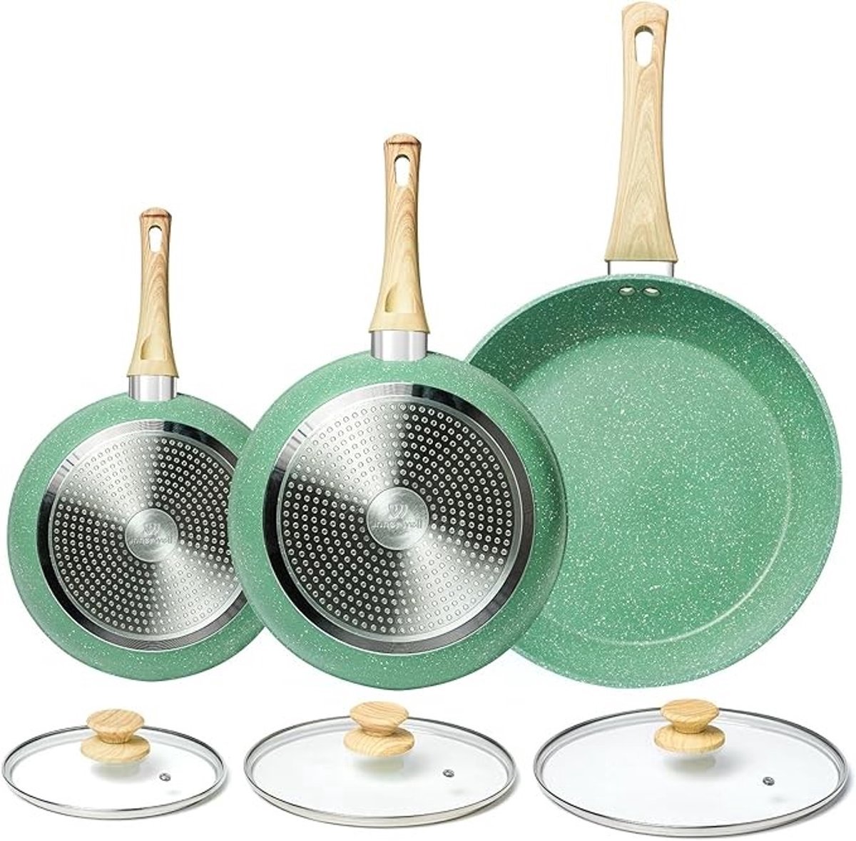 Set van 3 Koekenpannen met Deksel 20, 24 en 28 cm Antiaanbak Inductie
