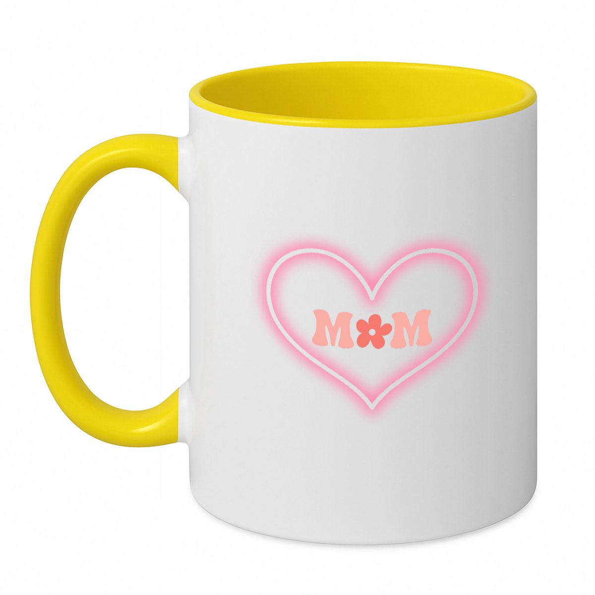 Hacebo® - Mom in neon hart koffiebeker geel - Liefste mama - Mom - thee mok - koffie beker - moederdag cadeautje - Cadeau voor mama - Verjaardag - Geschenk - Cadeau - Gift - koffiemok - 350 ML inhoud