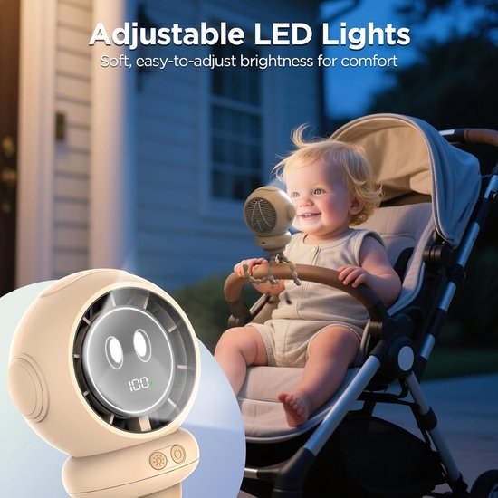 Ventilator - Ventilator Oplaadbaar - Kinderwagenventilator - Clipventilator Voor Baby'S Met 4 Snelheden - Led-Display En Nachtlampje - 360° Draaibare - Voor Autostoeltje, Wieg, Slaapkamer En Op Reis — afbeelding 4