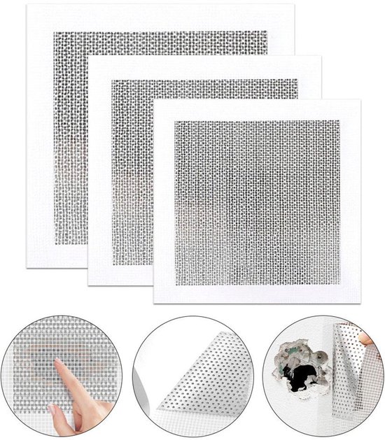 Gipsplaat-reparatieset met aluminium gaaspatches (3-pack, incl. schraper + schuurpapier)