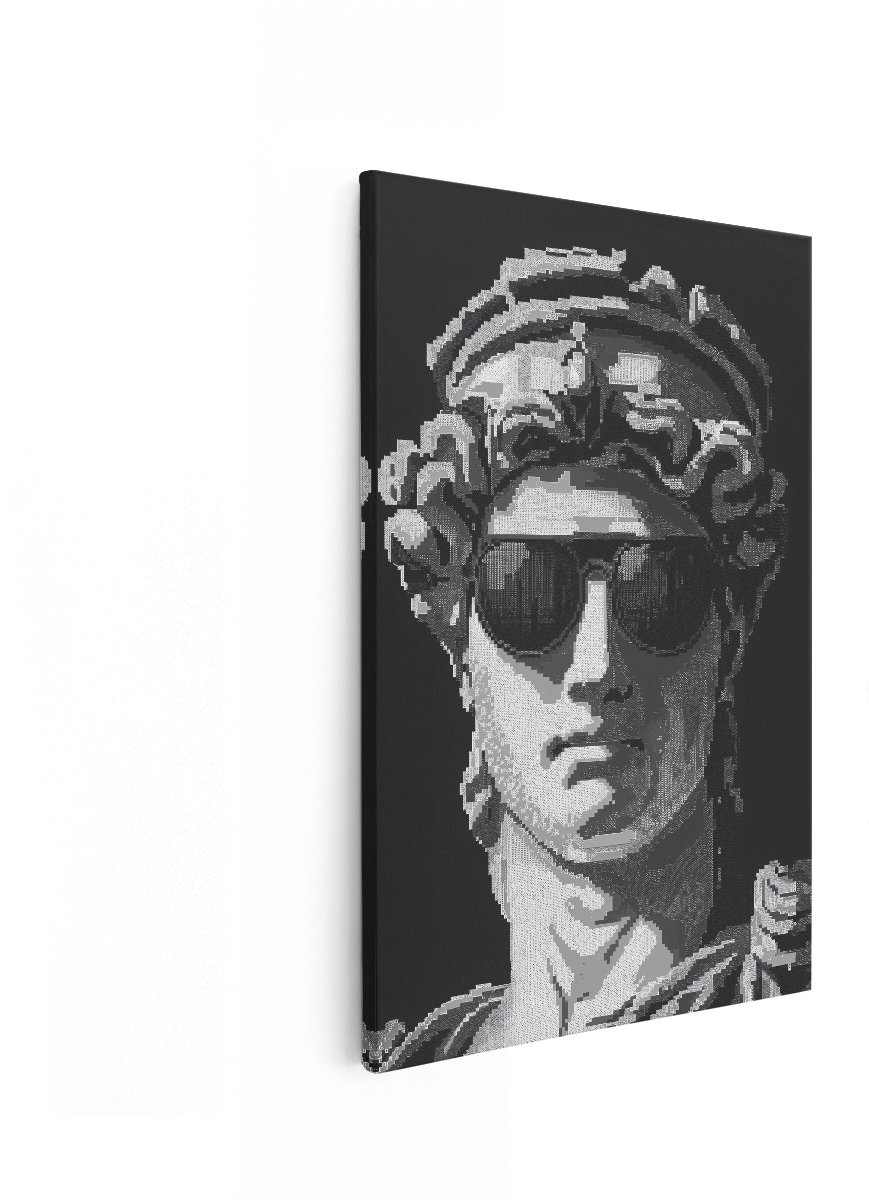 Artaza Canvas Schilderij David Beeld - 80x120 cm - Wanddecoratie Modern - Muurdecoratie Pixel Art - Schilderijen Op Canvas Zwart Wit