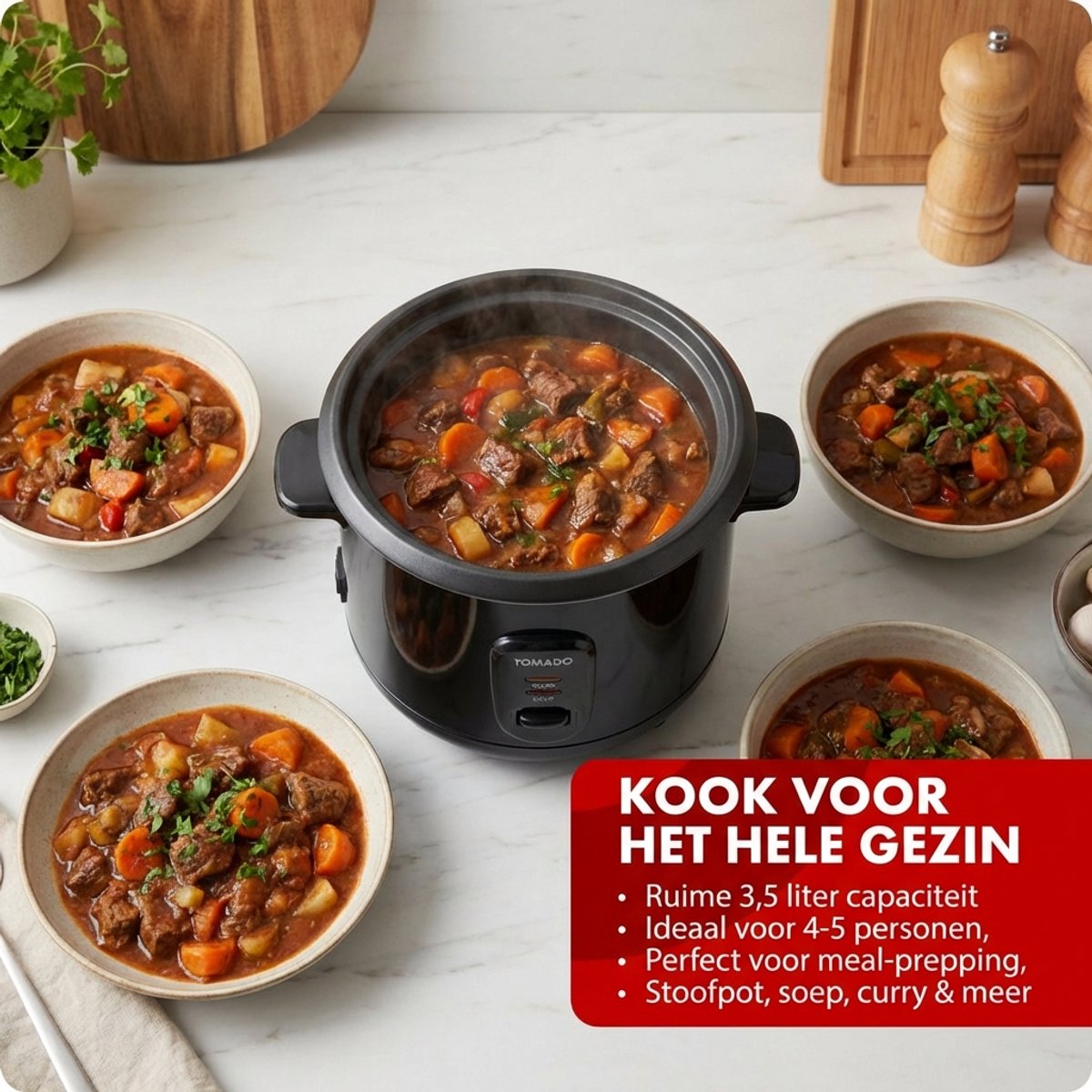 Tomado TSC3501B - Slowcooker - 3,5 liter - Keramische binnenpan - 3 warmtestanden - Warmhoudfunctie - Zwart – foto 6