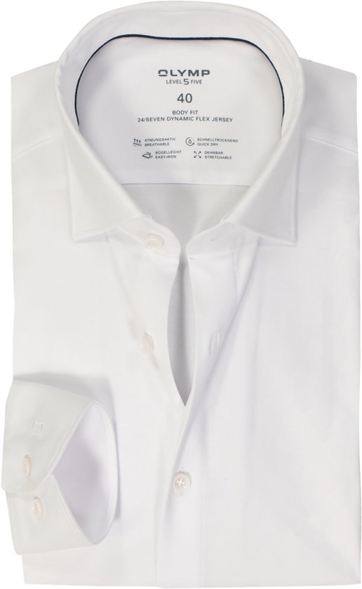 OLYMP Level 5 24/Seven body fit overhemd - wit tricot - Strijkvriendelijk - Boordmaat: 40