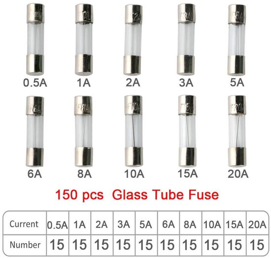 Professionele Glazen Buiszekeringen Auto - Set van 150 Stuks - 5 x 20
