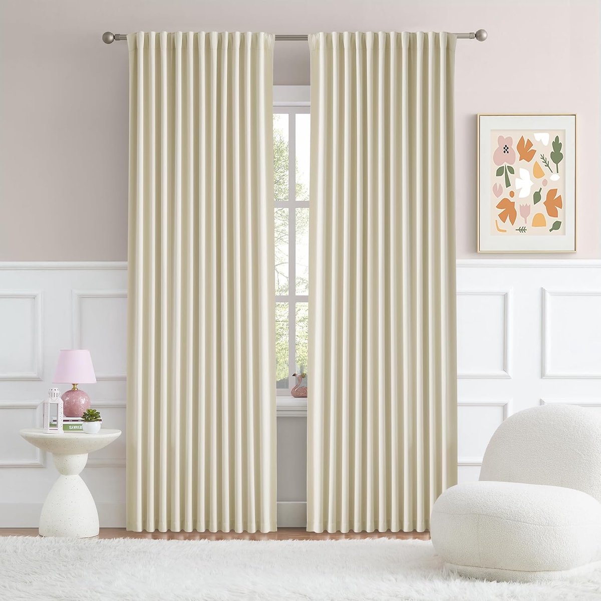 Famanu Gordijnen 213 cm lengte achterste lus geplooide kamer verduisterende gordijnen voor slaapkamer eetkamer patio glazen schuifdeuren gordijnen woonkamer gordijnen 70 W x 84 l 2 crme Beige