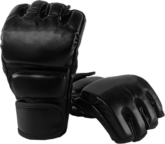 Gants de Boxe MMA Demi-Doigt - Bande de Poignet Réglable - Absorption des Chocs - Pour Sac de Frappe et Muay Thai