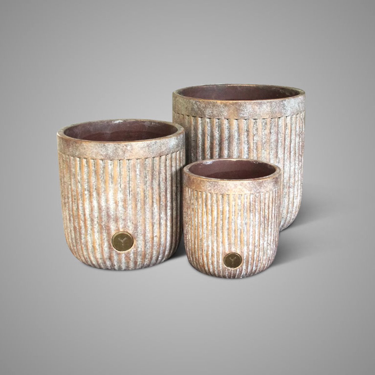 Brynxz Set van 3 BRYNXZ Planters Relief Jewel – Brons/Goud Look - bloempotten