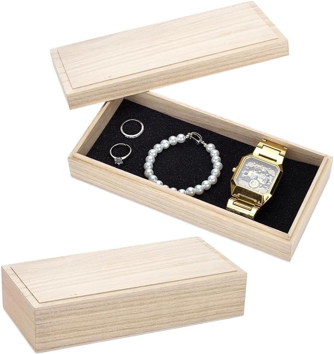 Set van 2 houten opbergdozen sieradenopslag 215x98x45mm - Antieke witte kleur