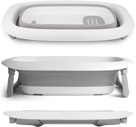 Aurixi® Babybad met standaard - Babybadje - Inklapbaar - 30 liter bad - Draagbaar - Veilig voor baby's - Wit/Grijs - 80cm x 48cm x 20cm van Merkloos — afbeelding 3