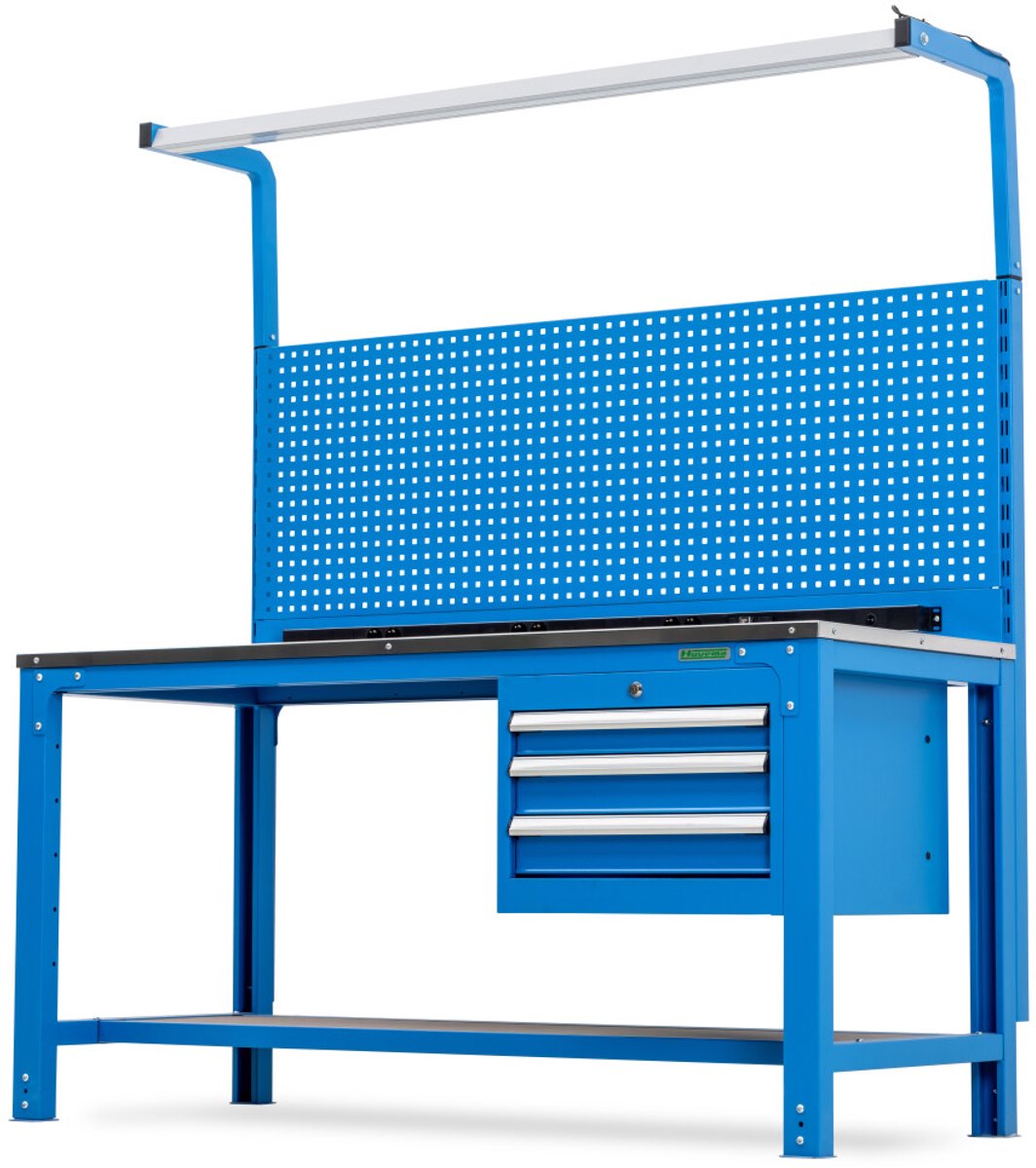Werktafel 170 x 70 cm met TL-verlichting en RVS werkblad