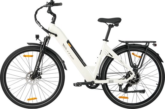 Elektrische fiets 28 Inch - Damesfiets-Herenfiets-Aluminiumlegering- met 7 versnellingen -36 V 18 Ah - 648Wh -elektrische stadsfiets -Achterwielmotor 250W - Hydraulische schijfrem -tot 120km- IP54 Waterdicht - Wit van Merkloos — afbeelding 2