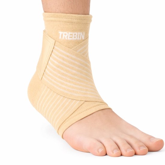 Trebin Enkelbrace - Verstelbare Enkelband met Klittenband - Enkel Support bij een Zwakke Enkel - geschikt bij Chronische Enkelinstabiliteit - One Size links en rechts - Dames en Heren - Beige