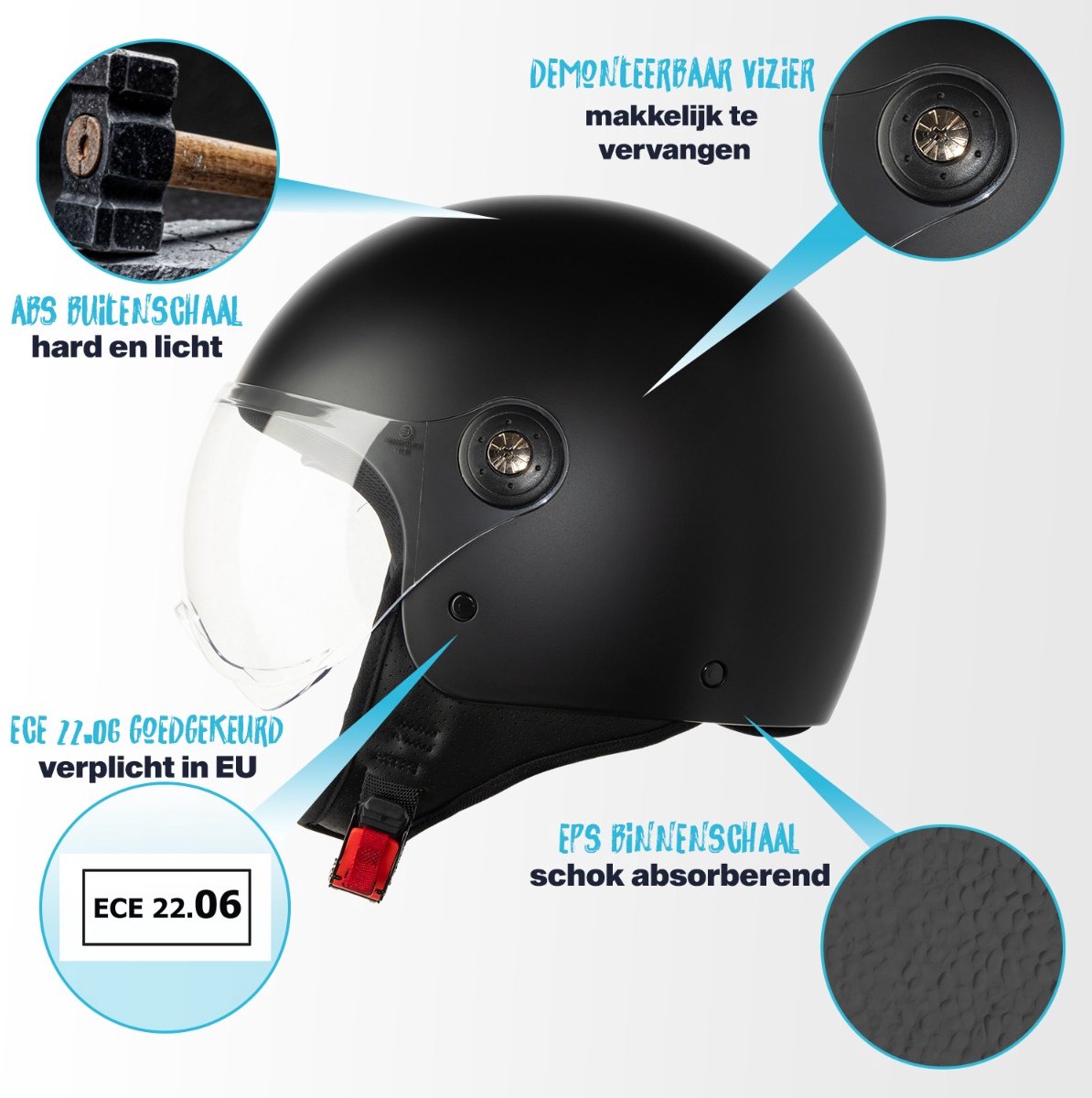 VINZ Duoro Scooterhelm - Motorhelm - Jet Helm voor Vespa, Scooter, Motor Brommer & Snorfiets - Mat Zwart - S – foto 3
