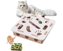 Interactief kattenspeelgoed - Labyrinthbox met balletje en snoepjes erin, interactief kijkvenster, klauwslijpend intelligentiespeelgoed voor katten