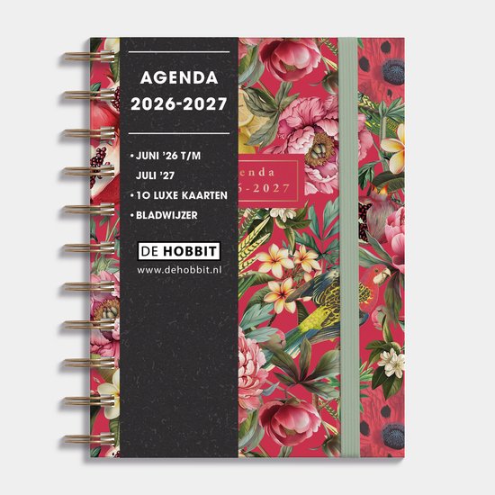 Hobbit - Ringband Agenda 2026-2027 - Agenda A6 (14,2 x 10,5 cm) - Spiraal Agenda - 1 week op 2 pagina's - Tropische bloemen