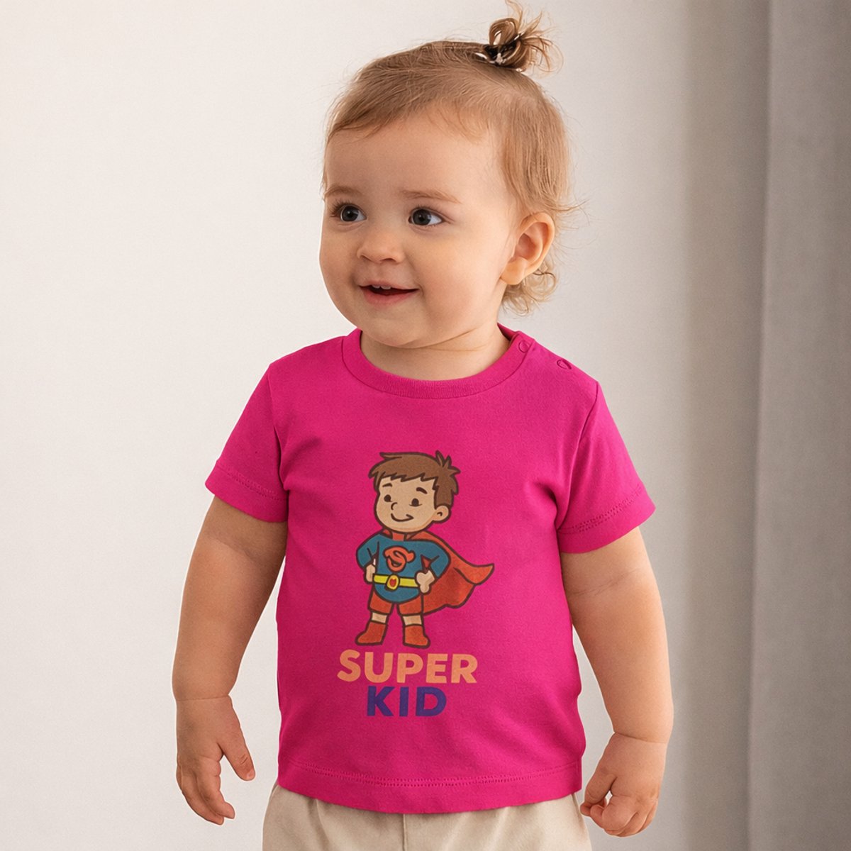 Baby T-Shirt “Super Kid” – Roze – Unisex Shirtje 68 - 6 Maanden – Cool & Comfortabel Cadeau