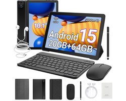 Hotlight KB1001L - Android 15 Tablet - 10.1 inch - 20(3+17)GB RAM/64GB ROM - Met Toetsenbord, Muis, Oordopjes & Bescherming – 5000mAh - Zwart