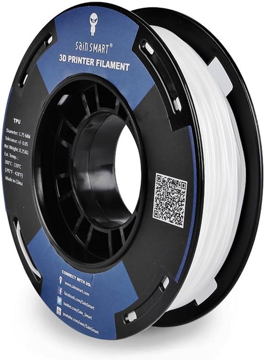 Flexibel TPU 3D Printer Filament 1.75mm Wit - 95A Hardheid - Nauwkeurigheid +/- 0.05mm - 250g