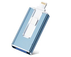 Ynkkvre -USB Stick voor PC, telefoon - USB 3.0 4in1 - USB C - 128GB - Mini USB - Flash Drive - Telefoon Geheugenuitbreiding -blauw