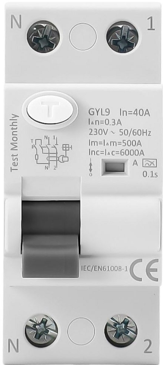 Supergeïmmuniseerde Aardlekschakelaar 40A 300mA 2P Type A 6kA