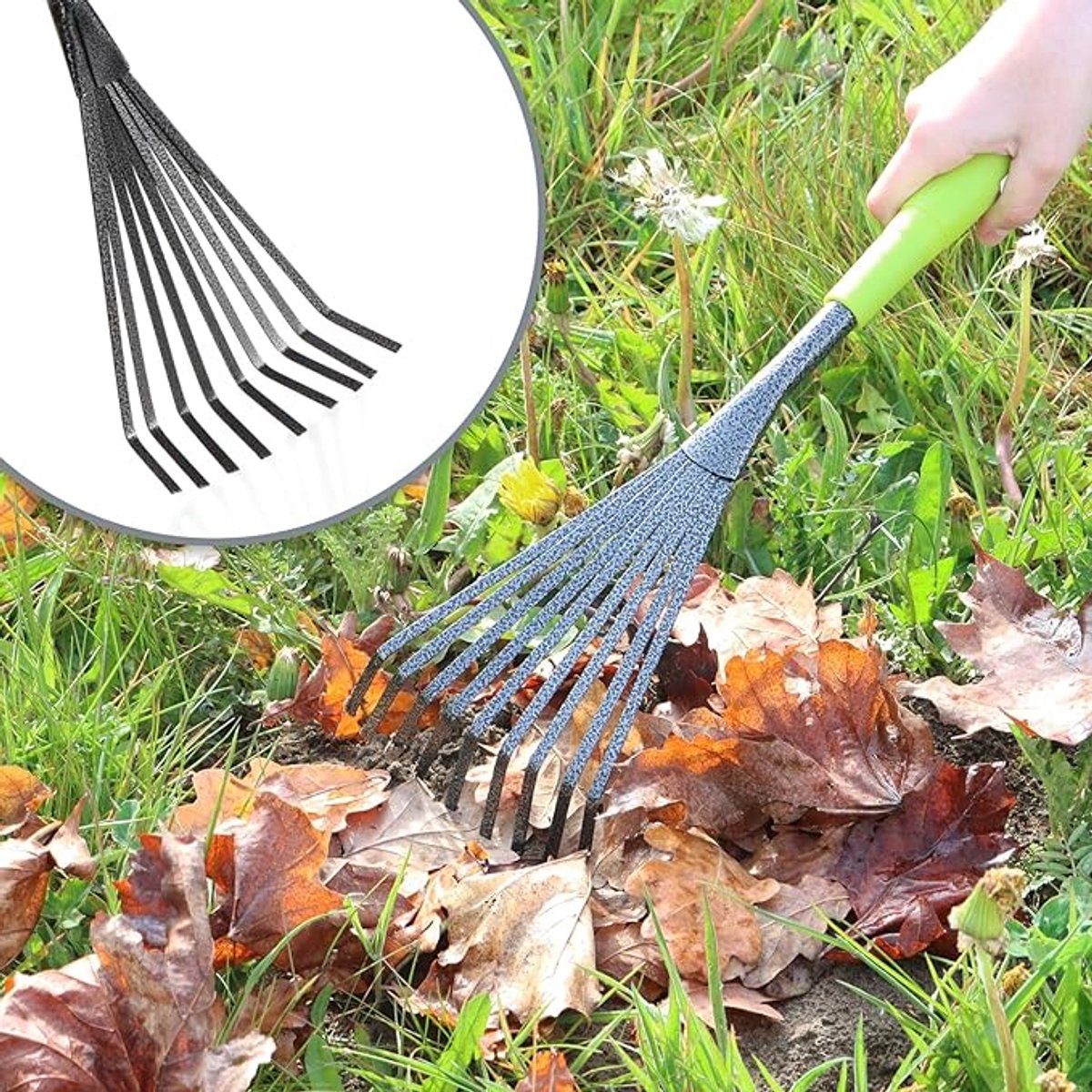 5-delige tuingereedschapset - tuinset met dubbele schoffel, kleine cultivator, voegenschraper, handhark, bloemenschepje - tuingereedschap voor planten en tuinieren
