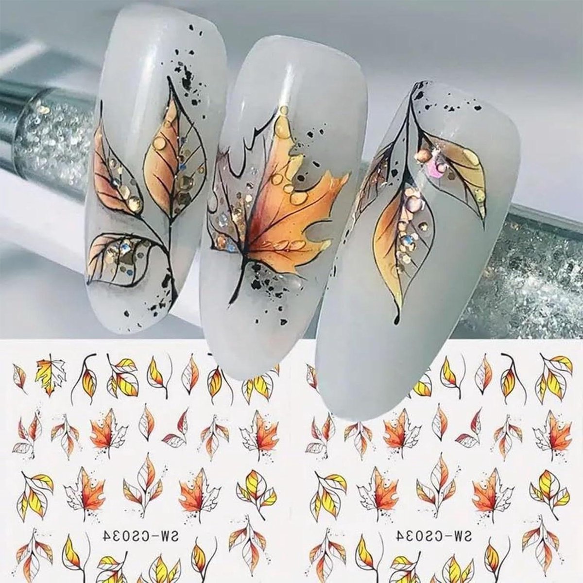 6 Vellen Herfstnagelstickers met Esdoornblad - Zelfklevende Nageldecoratie Accessoires