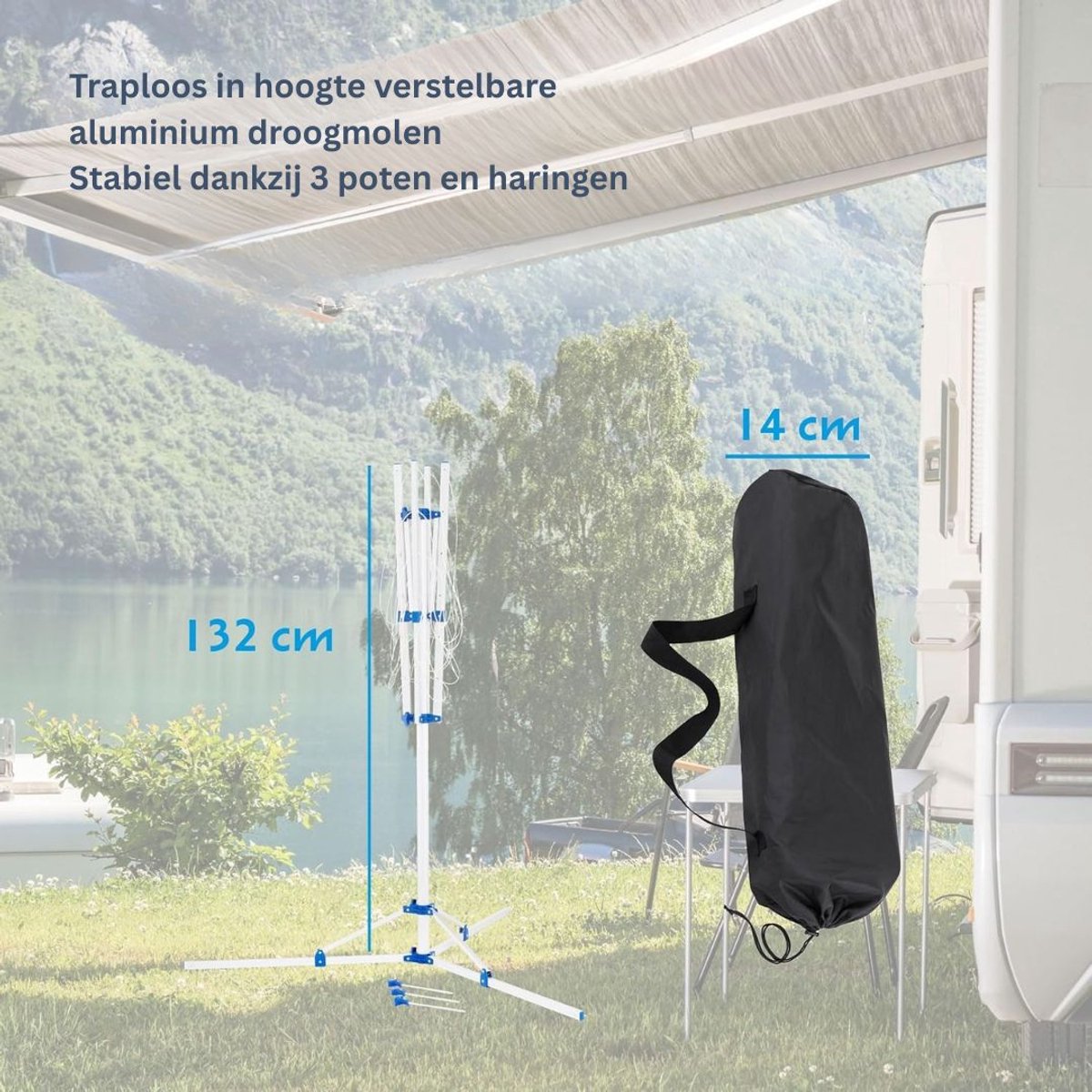 NBAP® Droogmolen met Voet voor Camping & Thuis - Wasrek Staand - Droogrek Inklapbaar - Zilver en Blauw