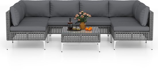 COSTWAY Meubles de détente pour l'extérieur, lounge de jardin en rotin avec table et coussins, librement combinables, ensemble de meubles de jardin, meubles de balcon, meubles de terrasse, groupe de sièges pour jardin, terrasse, balcon