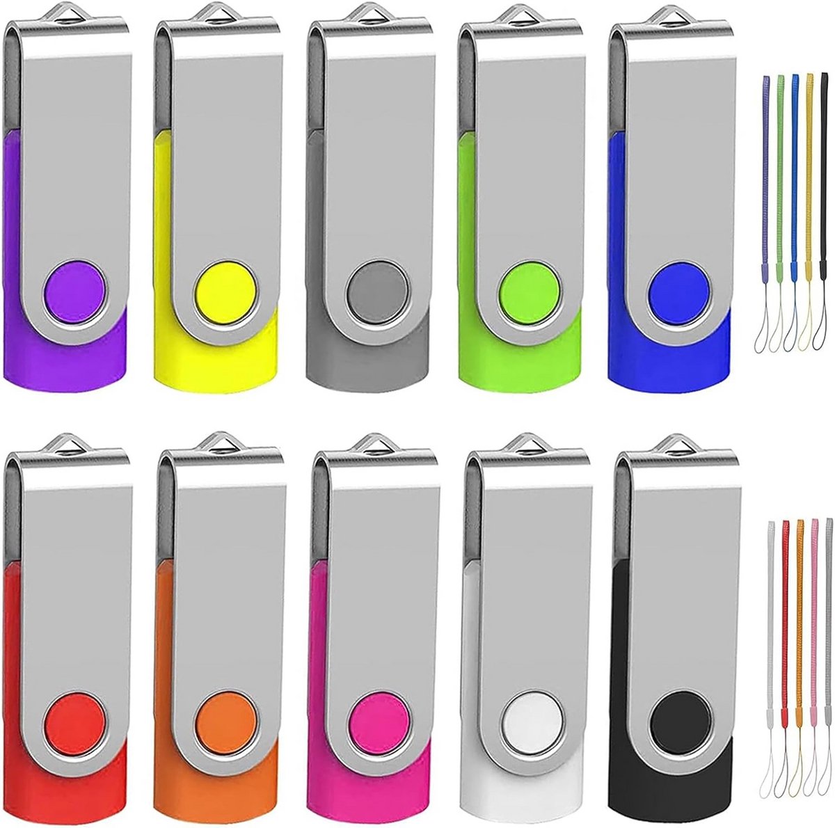 USB Sticks 64GB Zilver (10 Stuks) - Metalen Draaibare Geheugensticks 2.0
