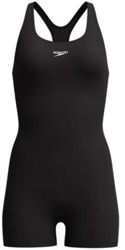 Voorkant van een zwart Speedo sportbadpak met pijpjes en racerback.