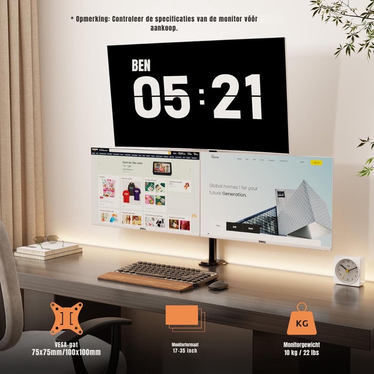 SCH® Monitor Arm 3 Schermen Zwart voor Gaming Monitors - afbeelding 3