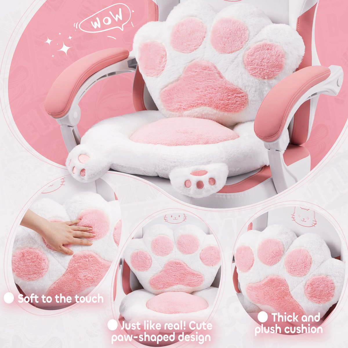 Dowinx Gamingstoel Roze Ergonomisch met Voetsteun - afbeelding 3