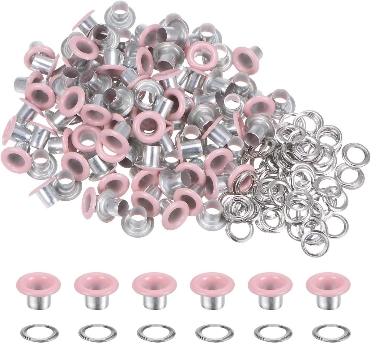 100 Stuks Metalen Oogjes (5mm) met Sluitringen Roze - Voor Schoenreparatie, Leer, Canvas en Labels