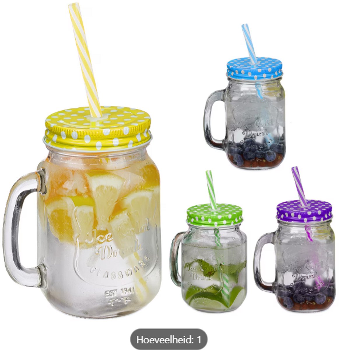 4 x drinkglas in transparant/kleurrijk - 500 ml