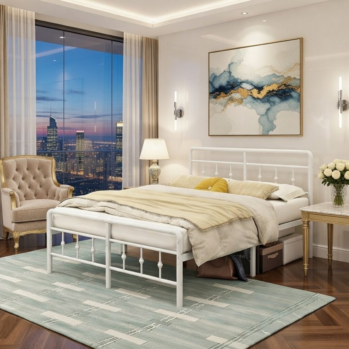 Elegance Tweepersoonsbed 180 x 200 cm | Met Hoofdeinde & Voeteneinde | Stabiel metalen bedframe | vintage-ontwerp | Met Casa Serena