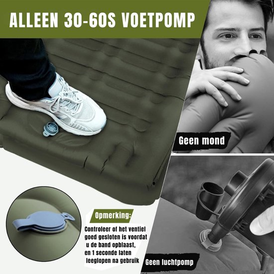 MIRA® Luchtbed met Ingebouwde Pomp - Luchtbed met Pomp - Luchtbed - 8cm Dik - Legergroen - ‎195cm x 65cm x 12cm van Mira — afbeelding 4
