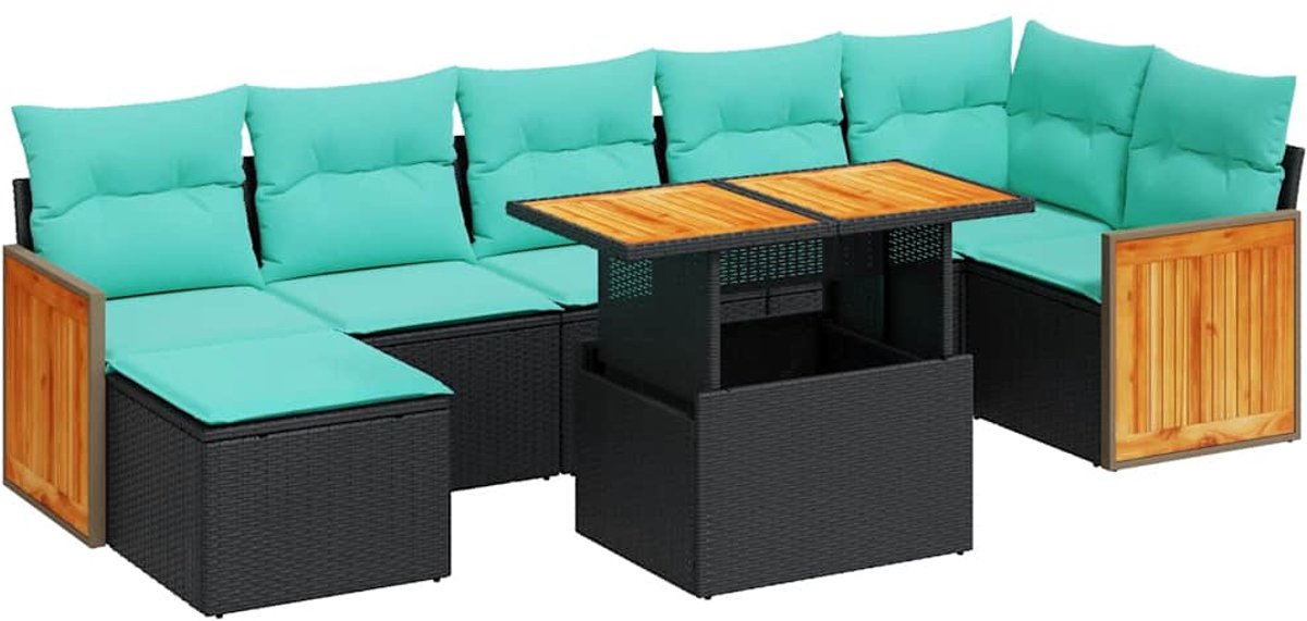 vidaXL 8-delige - Loungeset - met - kussens - poly - rattan - acacia - grijs zwart