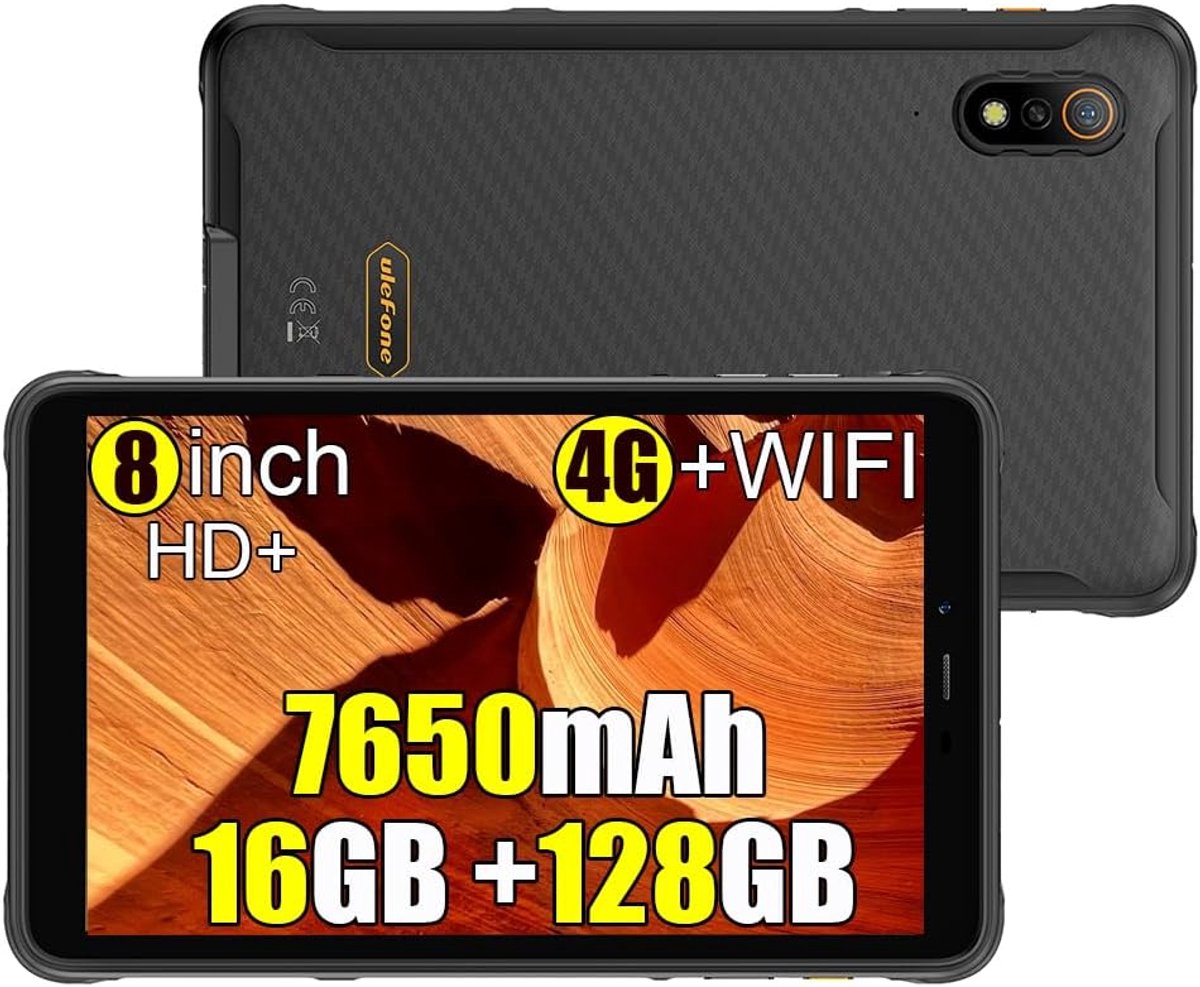 Robuuste Tablet - Outdoor Android - Zwaar Werk - 16GB RAM 128GB Opslag - 8 Inch HD+ Scherm - Zwart