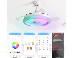 LED-verlichting - Instelbare lichtkleur - Plafondlamp met ventilator en verlichting - 42-inch plafondventilator met verlichting – uitgerust met 32W meerkleurige LED's (3 kleurtemperaturen + RGB) – 3 ABS-ventilatorbladen en DC-motor