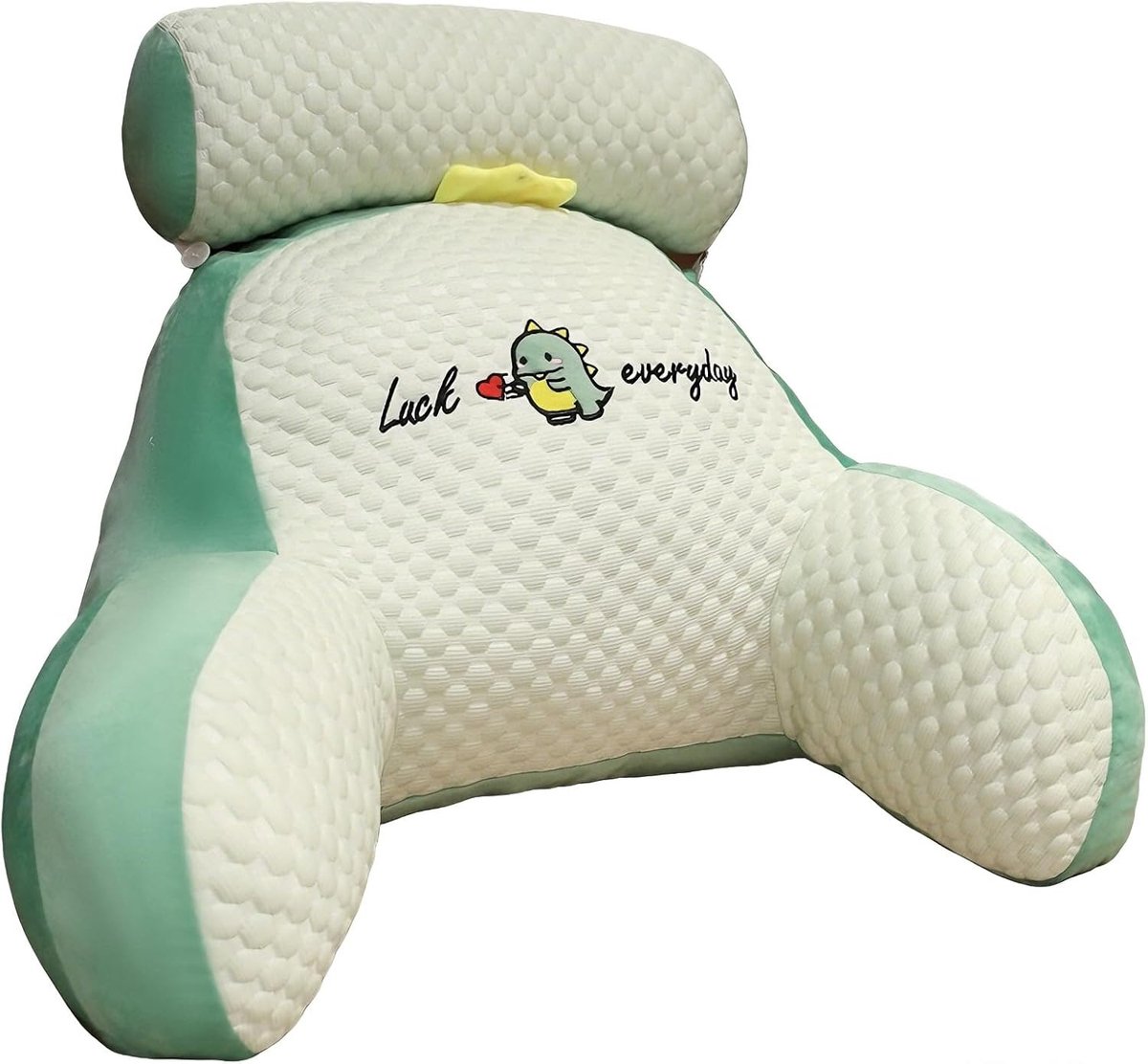 Leeskussen met armleuningen - Bedstoel rugsteun - Comfortabel lezen - Afneembare hoes - 70 x 50 cm - Groen wit
