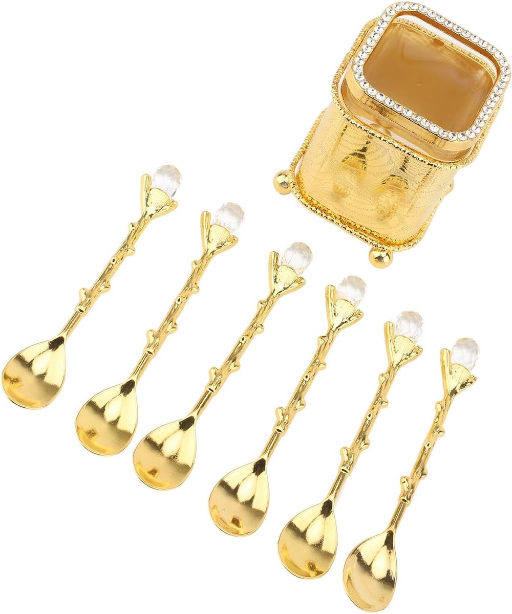 Roerlepel Set - Theelepels - Koffie en Thee - Zinklegering en Glas - Met Houder